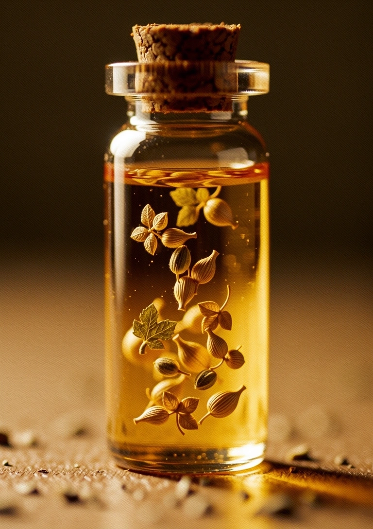 Apothecary glass vial with botanical suspension